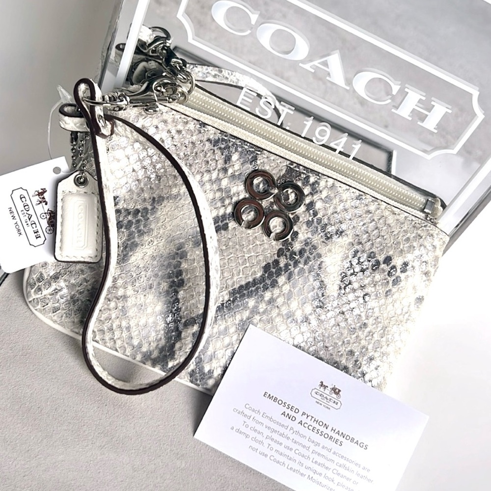 NWT Coach Silver Python Wristlet, size 6.5”x 4”